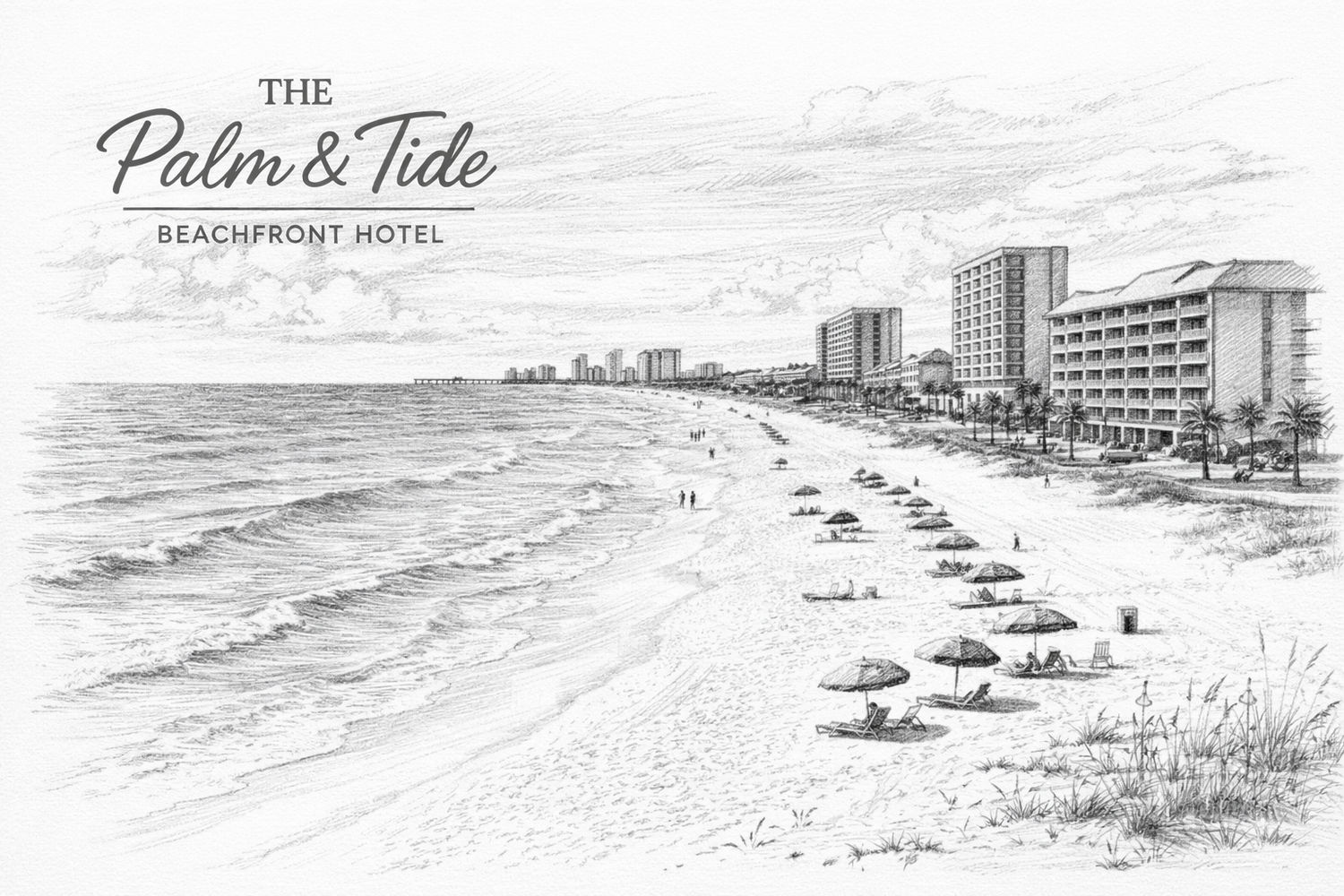 Beachfront hotel illustration